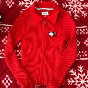 Tommy Hilfiger Women's Ribbed Red Cardigan